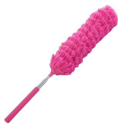 Extendable Feathers Duster Bendable Microfiber Long Handled Duster, Flexible Hand Cobweb Cleaner with Telescoping Pole for Cleaning High Ceiling Fans, Cars, Blinds, Cobweb, Furniture - color: Pink