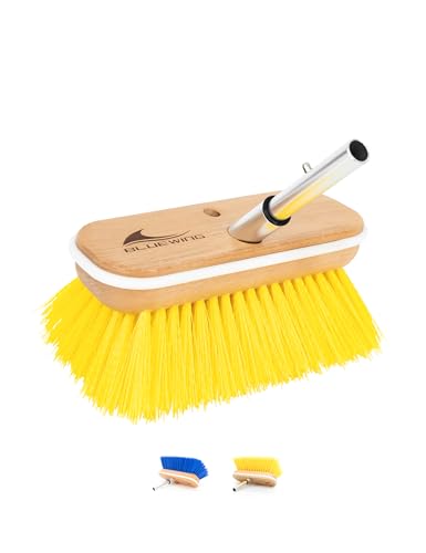 BLUEWING 8in Deck Brush Head with Soft/Medium/Hard Bristle Marine Scrubbing Washing Outdoor Boat Cleaning Tools - color: Yellow, style: Medium