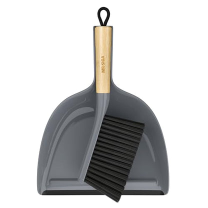 MR.SIGA Dustpan and Brush Set, Portable Cleaning Brush and Dustpan Combo with Bamboo Handle, Gray, 1 Set - color: Gray