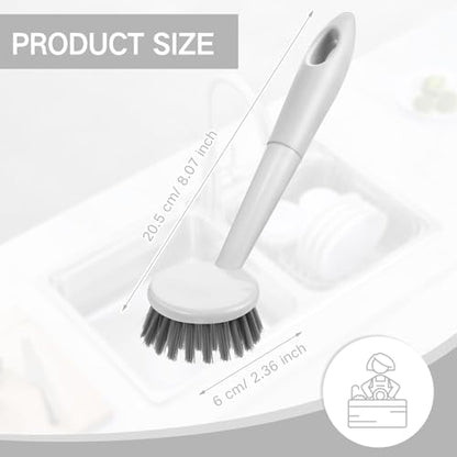 Patelai 12 Pack Kitchen Scrub Dish Brush with Long Handle Dish Scrubber with Stiff Bristles Scrub Brushes for Kitchen Dishes Washing Tools, Pots, Pans and Sink Cleaning (Gray White) - color: Gray White