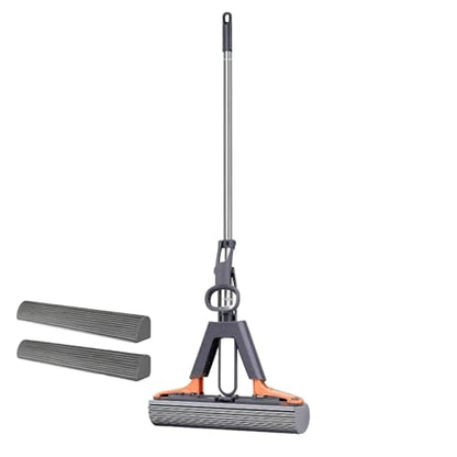 Sponge Roller Mop - Household Tool Telescopic Pole, Floor Cleaning Squeeze, Long Lasting Synthetic Accessory Unit Set, for Kitchen Living Room Bathroom Bedroom Dining Room Dorm Task Box Unit Kit