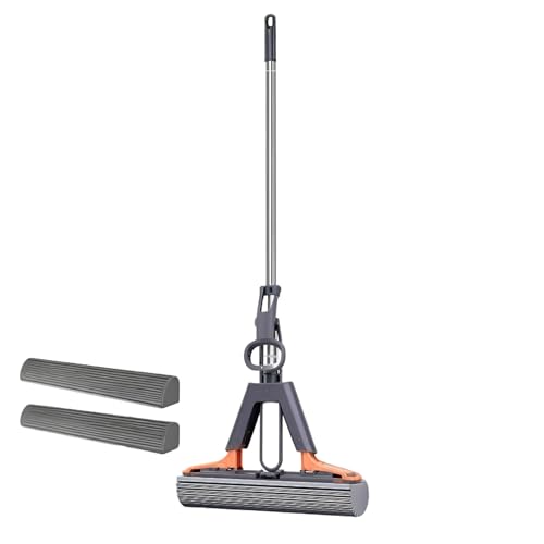 Sponge Roller Mop - Household Tool Telescopic Pole, Floor Cleaning Squeeze, Long Lasting Synthetic Accessory Unit Set, for Kitchen Living Room Bathroom Bedroom Dining Room Dorm Task Box Unit Kit