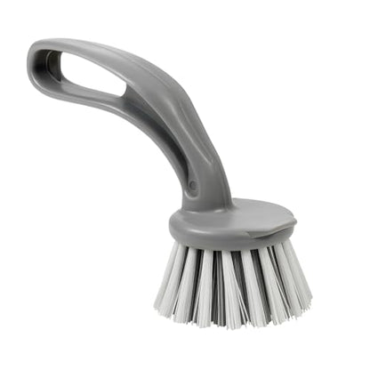 Grey – Kitchen Sink Scrub Brush – Round Bristle Head with Ergonomic Handle – Tough Cleaning Multipurpose Scrubber for Dishes, Pans, Basins & Surfaces – Scrub Brushes