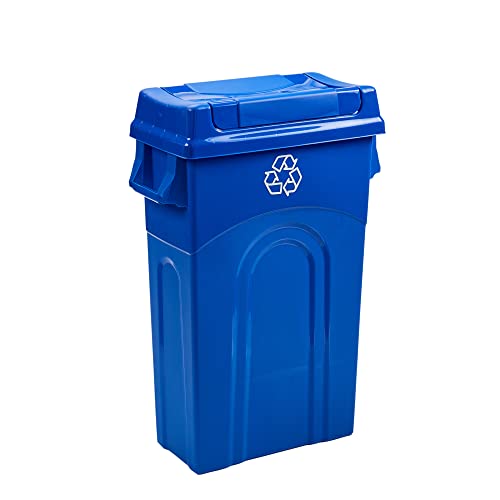United Solutions 23 Gallon Highboy Plastic Recycling Bin Kitchen Trash Can with Lid, Pass Through Handles, and Dustpan Edge, Blue - color: Recycle Blue, size: 1 Pack w/ Lid