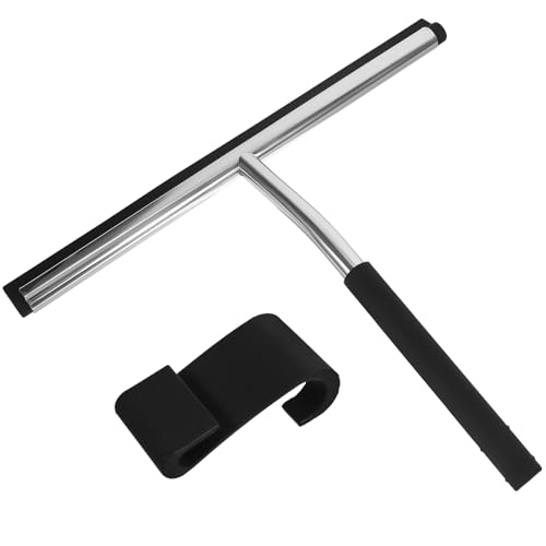 Didiseaon Stainless Steel Window Squeegee with Flexible Rubber Blade Water Removal Cleaner Wiper for Shower Doors Glass Tile Walls Bathroom and Kitchen Includes Hook for Easy Random Color