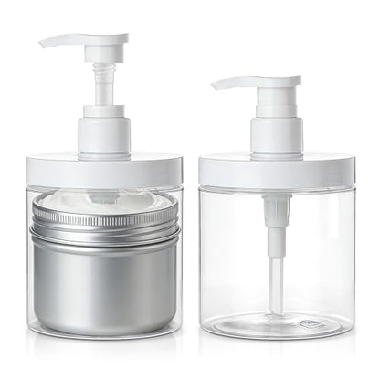 Pump Bottle Dispenser for Conditioner,17 oz Refillable Clear Lotion Jar for Shower Hand Soap Shampoo,2 Pcs Wide Mouth Plastic Empty Container for Bathroom Kitchen