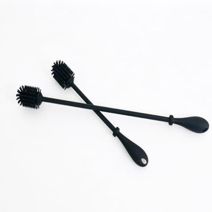 Silicone Cleaning Brush Set, Cup Brush, Long and Short Handle, Suitable for Various containers Such as Milk Bottles, Wine Bottles, Glass Bottles, etc. Cleaning Brush (Black)