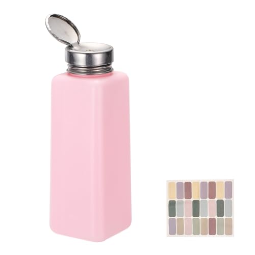 uxcell Push Down Solvent Dispenser, 500ml/16.9oz Anti-Reflux Liquid Pump Bottle with Stainless Steel Lid and Colorful Stickers for Acetone Alcohol Makeup Remover, Pink - color: Pink, size: 500ml/16.9oz