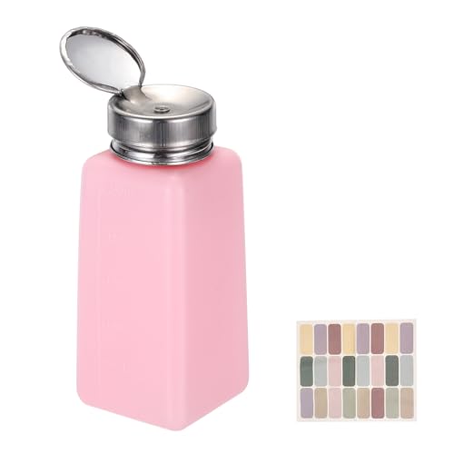 uxcell Push Down Solvent Dispenser, 250ml/8.4oz Anti-Reflux Liquid Pump Bottle with Stainless Steel Lid and Colorful Stickers for Acetone Alcohol Makeup Remover, Pink - color: Pink, size: 250ml/8.4oz