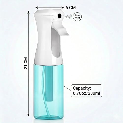 VIGOR PATH Continuous Spray Bottle 200ml/6.7oz Blue – Fine Mist, Leak-Proof, Refillable Hair & Cleaning Sprayer - color: BLUE