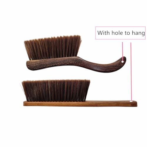 Soft Bristle Bed Sheets Sweeping Cleaning Brush with Long Wooden Hand, Straight Curved Hand Wood Broom Counter Duster for Crumb Debris Desk Quilt Sofa Furniture Car Clothes Hair Remover (2 Pack)
