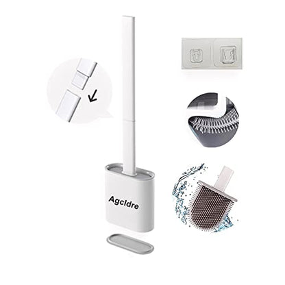 Toilet Brush with Holder Silicone Toilet Brush and Cleaning Brush for Household Bathroom Toliet Brush Set (White) - color: White