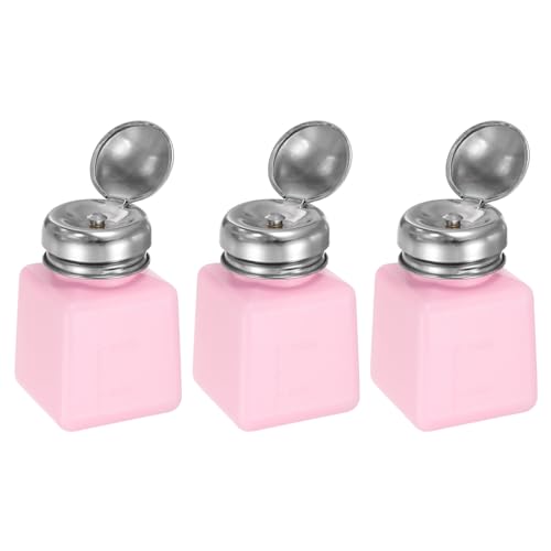 HARFINGTON 3pcs Solvent Alcohol Dispenser 100ml(3.4oz) Press Type ESD Safe Anti-Splash Liquid Dispenser Pump with Sealing Stainless Steel Lid for Acetone Cleanser, Polish Remover, Pink - color: 100ml, size: Pink