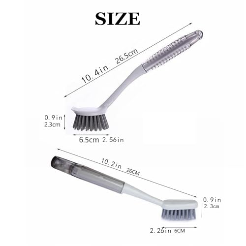 Scrub Brush for Cleaning Dish 2pcs, Round/Triangular Head, Stiff Bristles Long Handle Kitchen Scrubber with Scraper for Sink, Pan, Pot, Dishwashing, Vegetable (2)