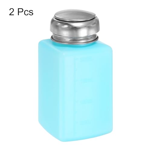 HARFINGTON 2pcs Solvent Alcohol Dispenser 200ml(6.7oz) Push Down Liquid Dispenser Pump Bottle with Sealing Stainless Steel Lid for Acetone Cleanser Polish Remover, Blue - color: Blue, size: 200ml 6.7oz