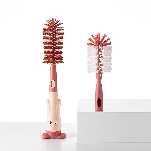 Chemimoso Multifunctional Cleaning Brush, Baby Bottle Brush, Bottle Brush Cleaner Set, Pink, Silicone and Nylon Brush - color: Pink 1