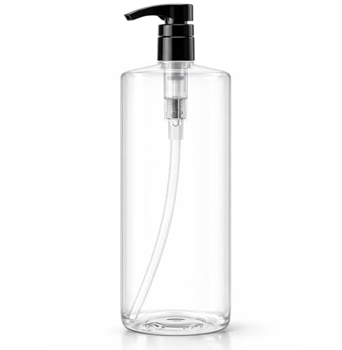 Bar5F Pump Bottle 32-Ounce 1-Liter Empty for Shampoo Conditioner Body Wash Lotion BPA-Free Crystal-Clear (Pack of 1)
