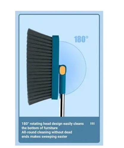 Dustpan and Brush Set Long Handle Up to 37 Inches Adjustable Foldable Broom Dustpan Combo 1set/2pcs Floor Cleaning Supplies Long Teeth Sweeping for Home, Kitchen, Room,Office Space Saving - color: Orange