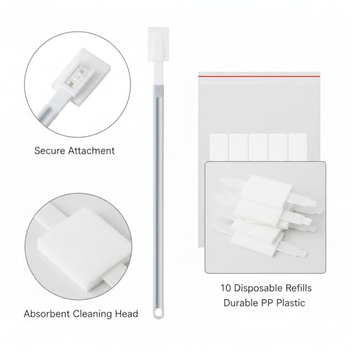 Disposable Crevice Cleaning Brush Set with 10 Refill Heads, Narrow Gap Cleaner for Toilet Base and Shower Tracks, White PP Plastic Handle