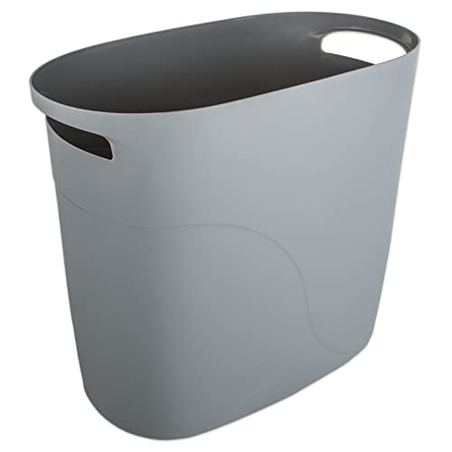 JiatuA Plastic Small Trash Can Slim Waste Basket with Handles 3.2 Gallon Narrow Garbage Container Bin for Bathroom, Bedroom, Kitchen, Home Office Under Desk, Dorm, Laundry Room, Kids Room, Grey - color: Grey, size: 3.2 Gallons