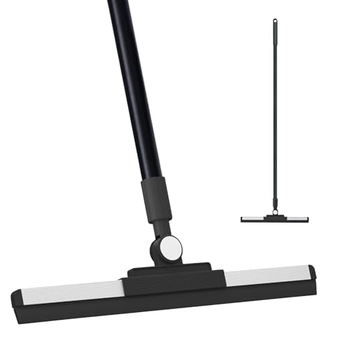 Floor Squeegee - 52 Inch Adjustable Long Handle 14.2 Inch Rubber Blade 180° Rotatable Head Heavy Duty Squeegee Broom for Floor Window Bathroom Tile Garage Concrete Shower Patio (Black) - color: Black