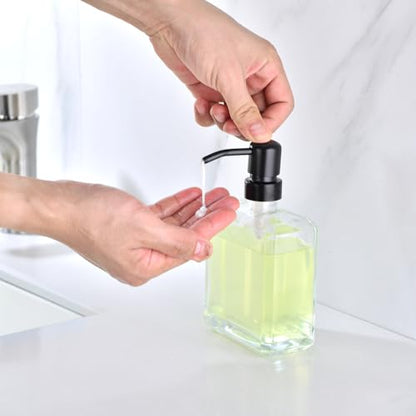 Square Clear Glass Dish Soap Dispenser Set 2 Pack, Black Refillable Hand Soap Dispenser with Rust Proof Stainless Steel Pump 2 x 13.5 oz Lotion Dispenser for Bathroom Vanity Kitchen - color: Black, size: 2X13.5oz-Square