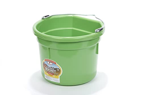 Little Giant® Flat Back Plastic Animal Feed Bucket | Animal Water and Feed Bucket with Metal Handle | 8 Quarts | Lime Green - color: Lime Green