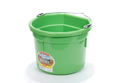 Little Giant® Flat Back Plastic Animal Feed Bucket | Animal Water and Feed Bucket with Metal Handle | 8 Quarts | Lime Green - color: Lime Green