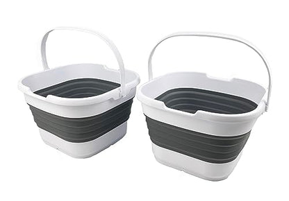 SAMMART 9.5L (2.5 Gallon) Collapsible Rectangular Handy Basket/Bucket (White/Steel Grey(Set of 2)) - color: White/Steel Grey(set of 2)