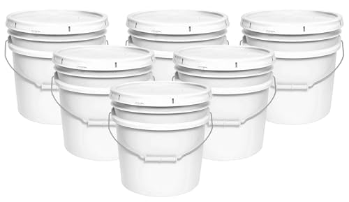 MKS Plastics 3.5-Gallon Bucket with Airtight Lid – Made in USA, Food Grade BPA Free Plastic, Heavy Duty Multi-Use, Metal Handle with Grip, Stackable Storage – White, 6 Pack - color: 3.5 Gallon - White, size: 6