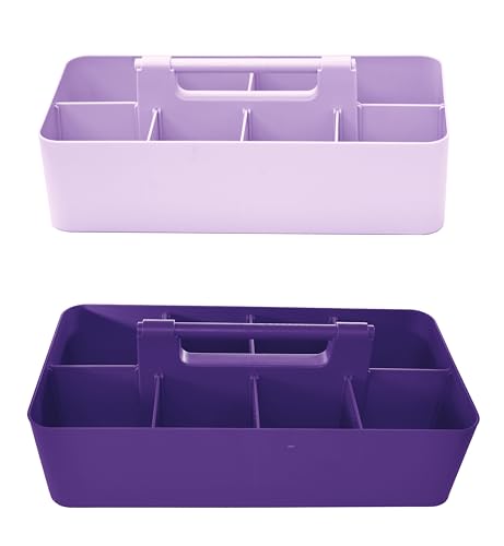 Portable Caddy Organizer -2 Stackable Plastic Caddy with Handle | Desk, Makeup, Dorm Caddy, Classroom Art Organizers (Made In Usa) (Lavender/Royal Purple) - color: Lavender / Royal Purple
