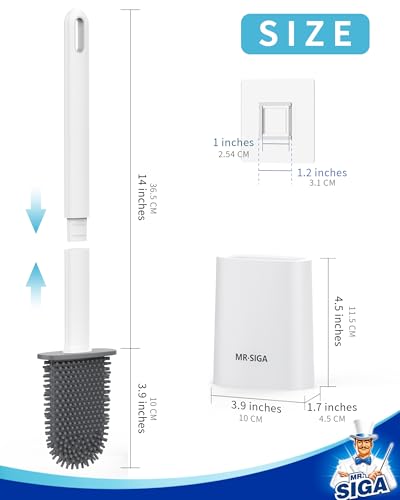 MR.SIGA Toilet Brush and Holder Set, Wall Mounted Toilet Bowl Brush, Compact Toilet Scrub Brush with Holder for Bathroom, White, 2 Pack - color: White