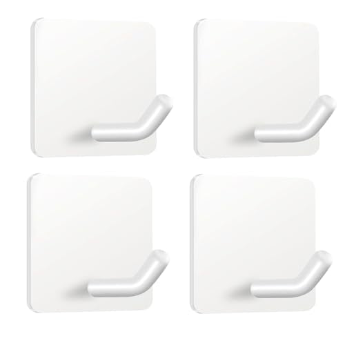 FOTYRIG Adhesive Towel Hooks Heavy Duty Stick on Towel Holder Wall Hangers Waterproof Stainless Steel Sticky Hooks for Hanging White Bathroom Kitchen Home-4 Packs - color: White
