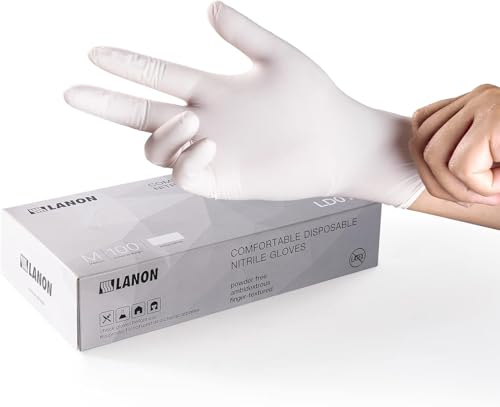 LANON Food Safe White Disposable Nitrile Gloves, Latex-Free, Powder-Free, Textured Fingertips, Cooking, Cleaning, Large - size: Large (Pack of 100)