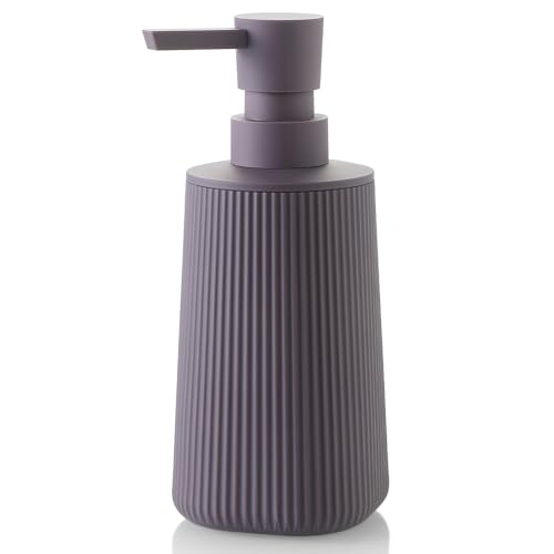 Small Soap Dispenser for Bathroom and Kitchen, Modern Farmhouse Striped Style Plastic Hand Soap Dish Soap Dispenser with Pump Matte Purple - color: Lavender Purple