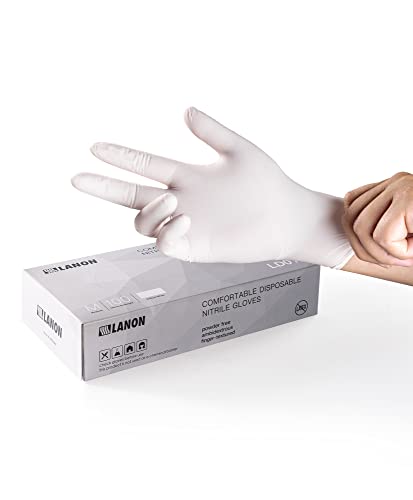 LANON Food Safe White Disposable Nitrile Gloves, Latex-Free, Powder-Free, Textured Fingertips, Cooking, Cleaning, Case, Medium - size: Medium (Pack of 1000)
