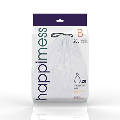 happimess 5.3 Gallon (20L) Drawstring Trash Bags, Unscented, White, Heavy Duty LDPE Liners for Kitchen and Household, Custom Fit 60 Count (3 Packs of 20 Liners) HPM3000B-WHITE - color: White, size: 60 Count (Pack of 1)