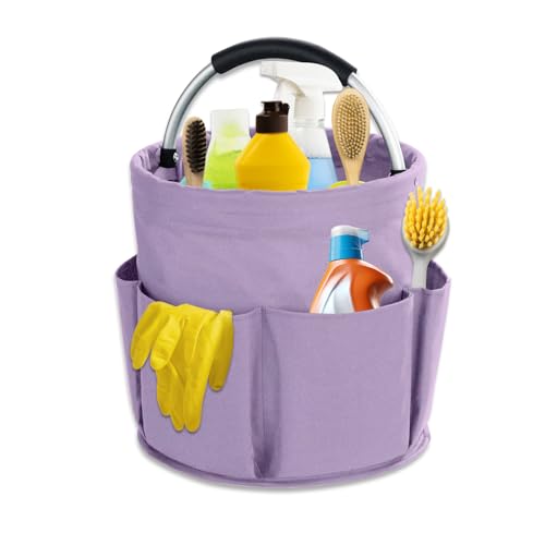 17L Cleaning Caddy with Handle, Cleaning Supplies Organizer, Foldable Storage Basket, Cleaning Supply Caddy, Portable Multi Cleaning Bucket Bag for Home, Garden (Purple) - color: Purple