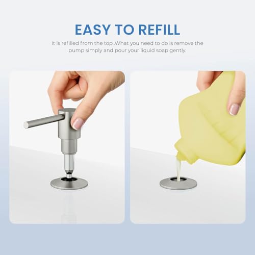 KIBI Kitchen Sink Soap Dispenser | 8.5 oz Countertop Refillable Bottle | Easy Top Refill Pump | Durable Brass Build with Rust-Resistant Finish | Perfect for Kitchen, Bar, Laundry (Brushed Nickel) - color: Brushed Nickel