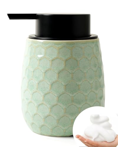 Foaming Soap Dispenser, 12OZ Ceramic Foam Hand Soap Dispenser with Honeycomb Design for Kitchen or Bathroom, Refillable Dish Lotion Dispenser, Green, ANTIS'S HOME - color: Green, size: Foam