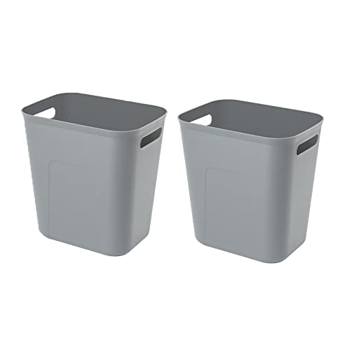 UUJOLY Plastic Trash Can Wastebasket, Garbage Container Basket for Bathrooms, Kitchens, Offices, Kids Rooms, Grey, 3.5 Gallon, 2 Pack - color: Grey, size: 3.5 Gallon/2 Pack