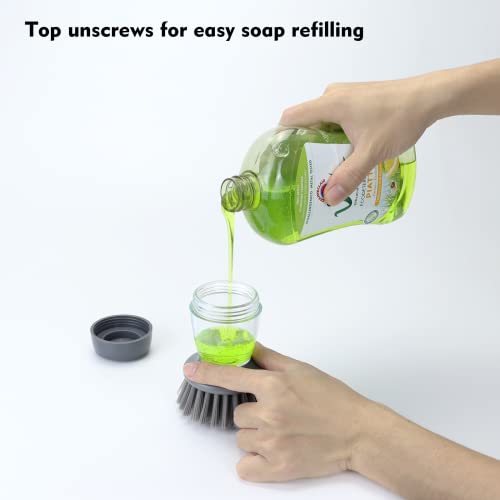 DAPOWER Dish Brush with Soap Dispenser, Kitchen Scrub Brush for Dishes Pots Pans Sink Cleaning, Dish Scrubber with Holder Set (Grey Handle & Nylon Bristles) - color: Grey Handle & Nylon Bristles