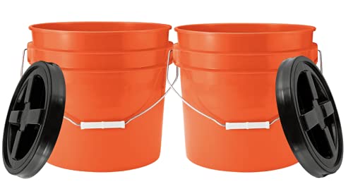 House Naturals 3.5 Gallon Food Grade Orange Bucket Pail with Black Air-Tight Screw on Lid (Pack of 2) BPA Free Made in USA containers
