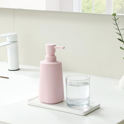 Small Soap Dispenser for Bathroom and Kitchen, Modern Farmhouse Striped Style Plastic Hand Soap Dish Soap Dispenser with Pump Matte Pink for Girls - color: Light Pink