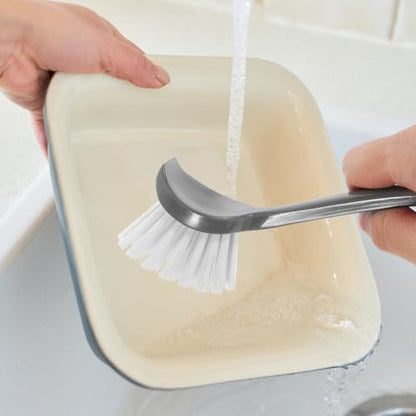 FRCOLOR 2Pcs Dish Scrub Brush with Long Handle Kitchen Cleaning Brush for Pots, Pans & Sink Non-Slip Scrubber with Hanging Hook for Easy Storage