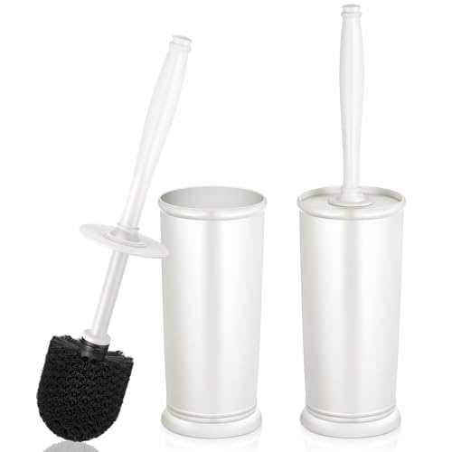 Toilet Bowl Brush Holder Set: 2 Pack Modern Deep Cleaning Bathroom Toilet Scrubber with Caddy for Rv - Rim Decorative Accessories Cleaner Brushes for Toilet (C-White) 3 - color: C-white, size: 2 Pack