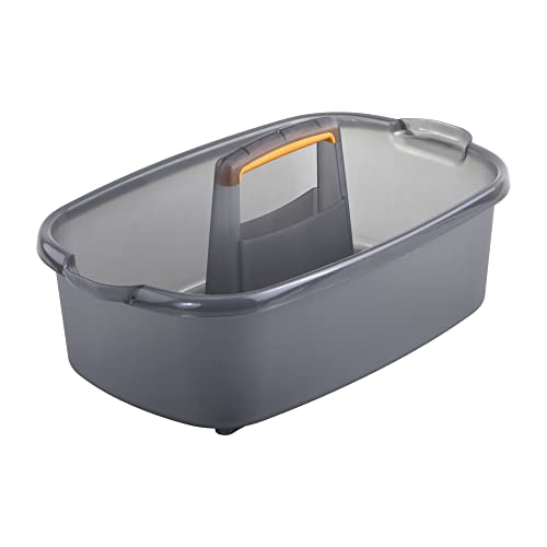 Casabella Plastic Multipurpose Cleaning Storage Caddy with Handle, 1.85 Gallon, Gray and Orange & Plastic Rectangular Cleaning Bucket with Handle, Clear, 4 Gallon