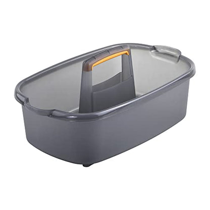 Casabella Plastic Multipurpose Cleaning Storage Caddy with Handle, 1.85 Gallon, Gray and Orange & Plastic Rectangular Cleaning Bucket with Handle, Clear, 4 Gallon