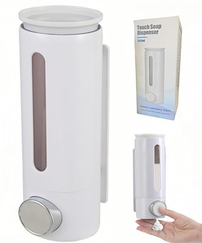 Soap Dispenser Wall Mount 17oz Drill Free ABS Hand Soap Shower Dispenser with Adhesive and Screws No Leakage Shampoo and Conditioner Dispenser Large Capacity for Bathroom Kitchen-White,1PACK