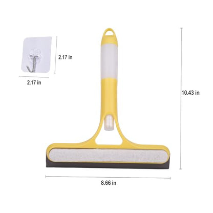3 Pcs Squeegee for Shower Glass, 3 in 1 Window Scrubber, Spray, Sponge Wipe, Silicone Squeegee, for Car Window, Mirror, Tile Walls, with 6 Wall Hooks, Easy to Clean Kit, Yellow, Blue, White